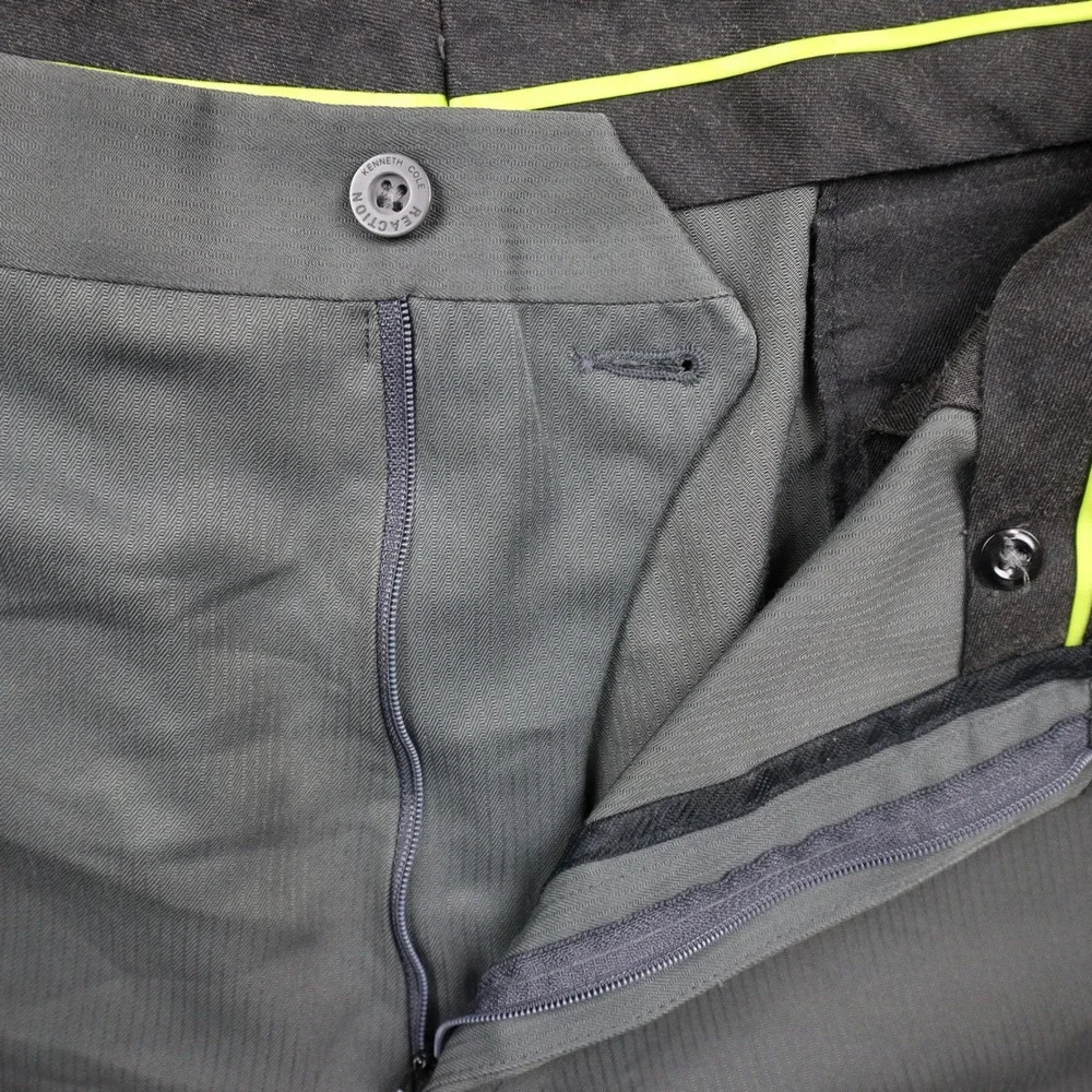 Kenneth Cole Reaction Dress Pants Mens 36x30 Gray Herringbone Flat Front Slacks